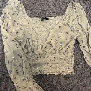 Green and Purple Floral Long Sleeve Crop